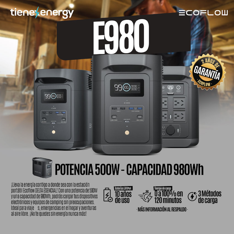 Estación de Energía Portátil EcoFlow DELTA ESENCIAL E980 500W Potencia 980Wh Capacidad