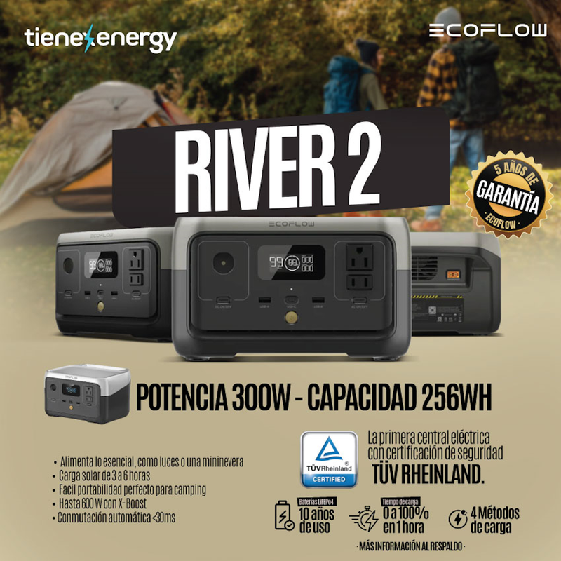 Estación de Energía Portátil EcoFlow RIVER 2 300W Potencia - 256Wh Capacidad