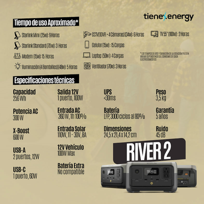 Estación de Energía Portátil EcoFlow RIVER 2 300W Potencia - 256Wh Capacidad