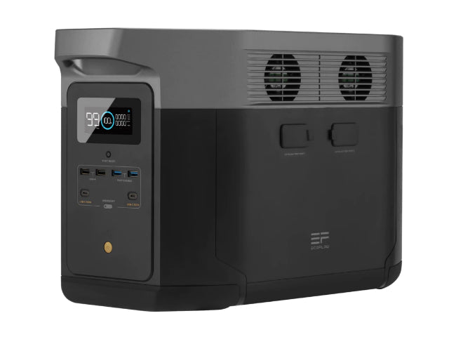 Generador Solar Portátil Ecoflow Delta Mini 882 Wh vista frontal y lateral detecho